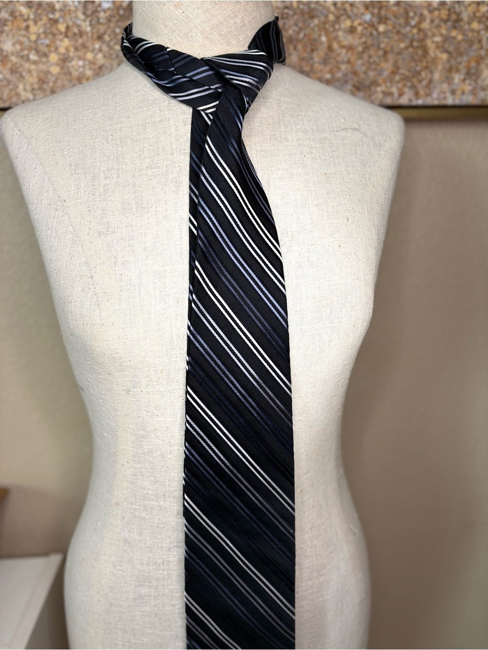 Nicole Miller Men’s Silk Blend Striped Tie Black Gray White Business Formal